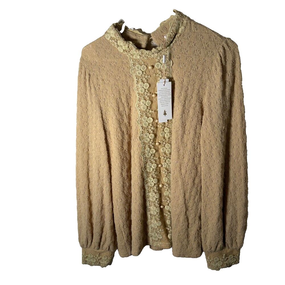 Belle Poque Sweater Women's Large Brown Cottage Pearl Button Textured Top